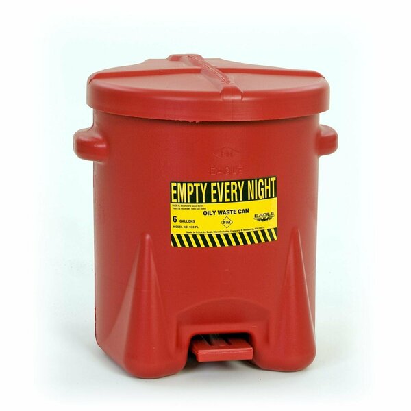 Eagle SAFETY OILY WASTE CANS, Polyethylene - Red w/Foot Lever, CAPACITY: 6 Gal. 933FL